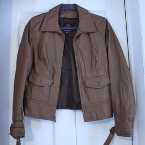 Isaac Mizrahi LIVE brown leather bomber jacket XS